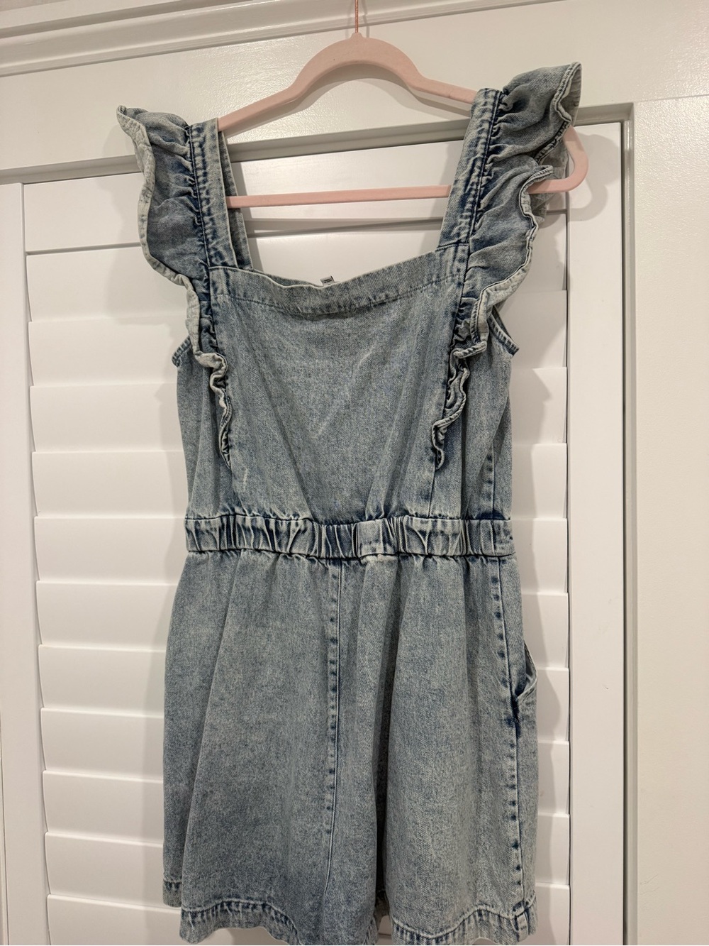 Light Blue Denim Ruffle-Strap Romper